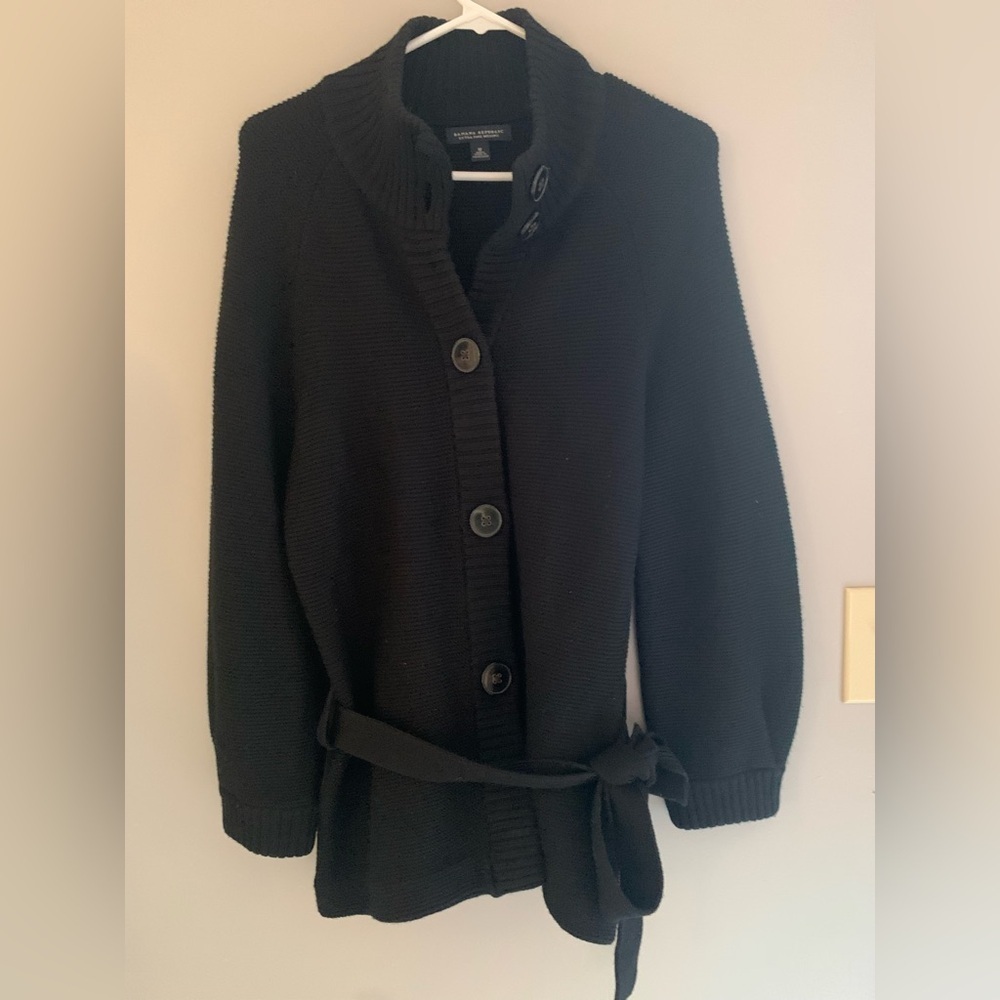 Womens Banana Republic Black Merino Wool Long Sleeve Button Warm Heavy Sweater M